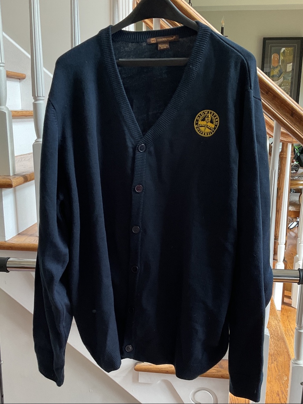 Midwestern University - Navy Button-Front Cardigan with Gold Crest - Employee